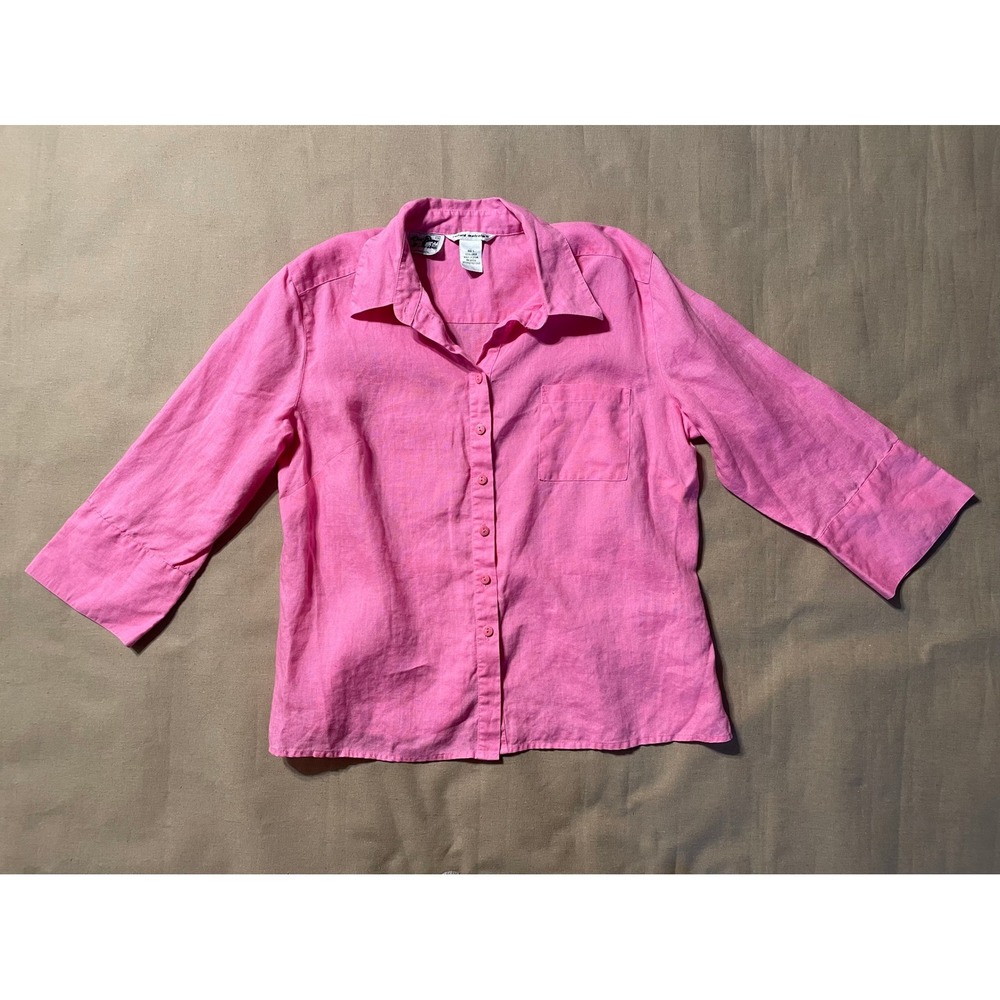 Richard Malcom Irish Linen Top Size L Pink 3/4 Sleeve Breezy Lightweight Coastal